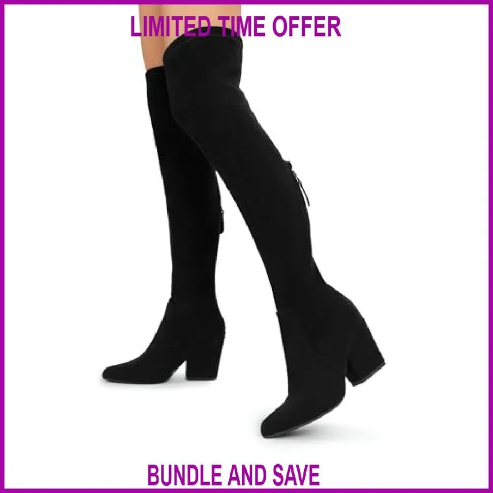 Women's Over-the-Knee Boots Pointed Toe Block Heel Thigh High Fashion